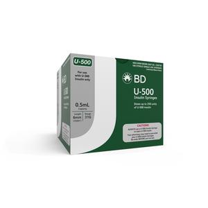 BX/100 - Ultra-Fine U-500 Insulin Syringe 31G x 6 mm, 1/2 mL (100 count)