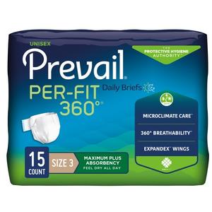 PK/15 - Prevail Per-Fit 360 Incontinence Briefs, Maximum Plus Absorbency, Size 3/ X-Large 58" - 70" - REPLACES: FQPFNG014