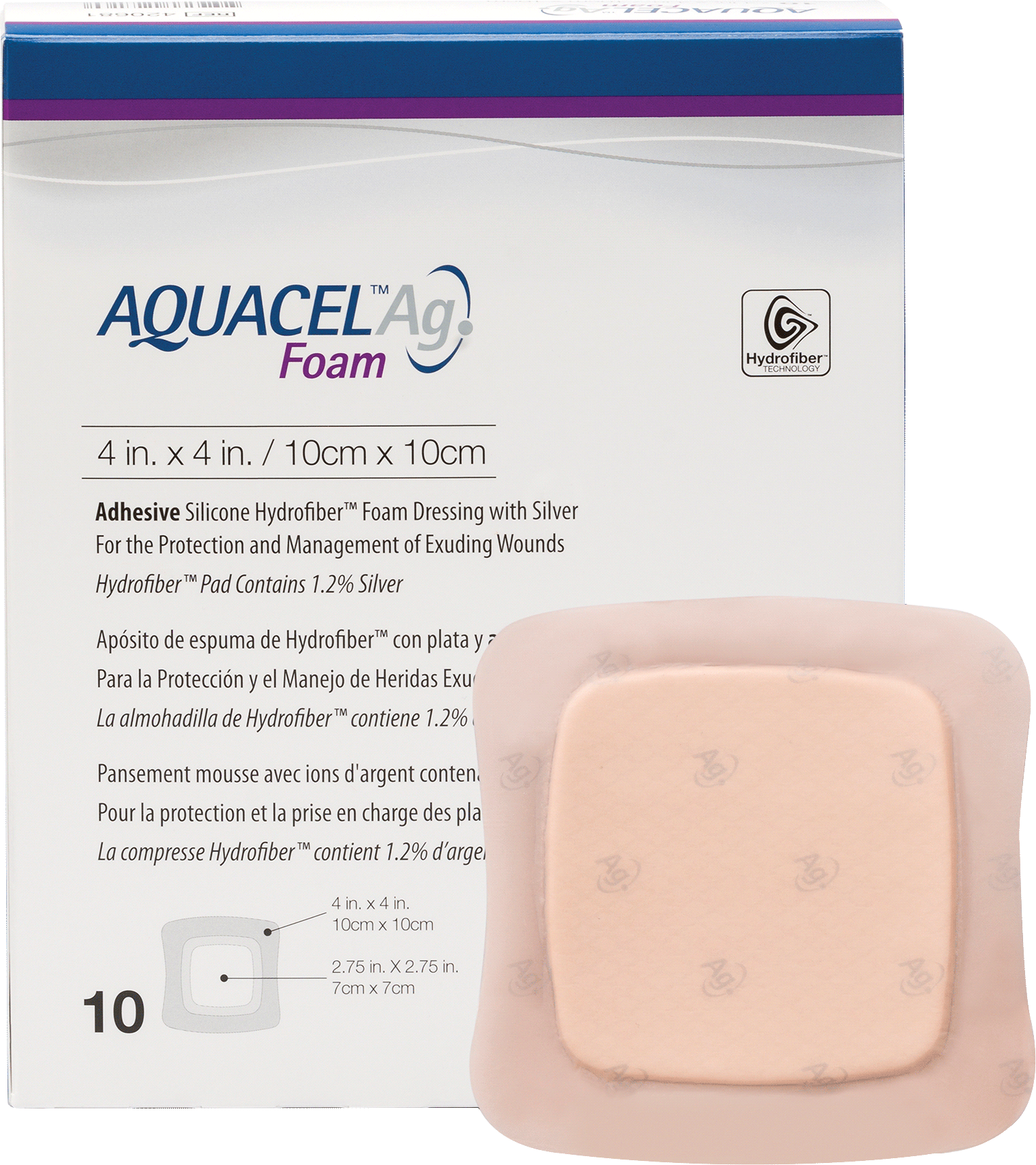 BX/10 - ConvaTec AQUACEL® Ag Foam Adhesive Dressing 4" x 4", with 2.75" x 2.75" Pad - Best Buy Medical Supplies