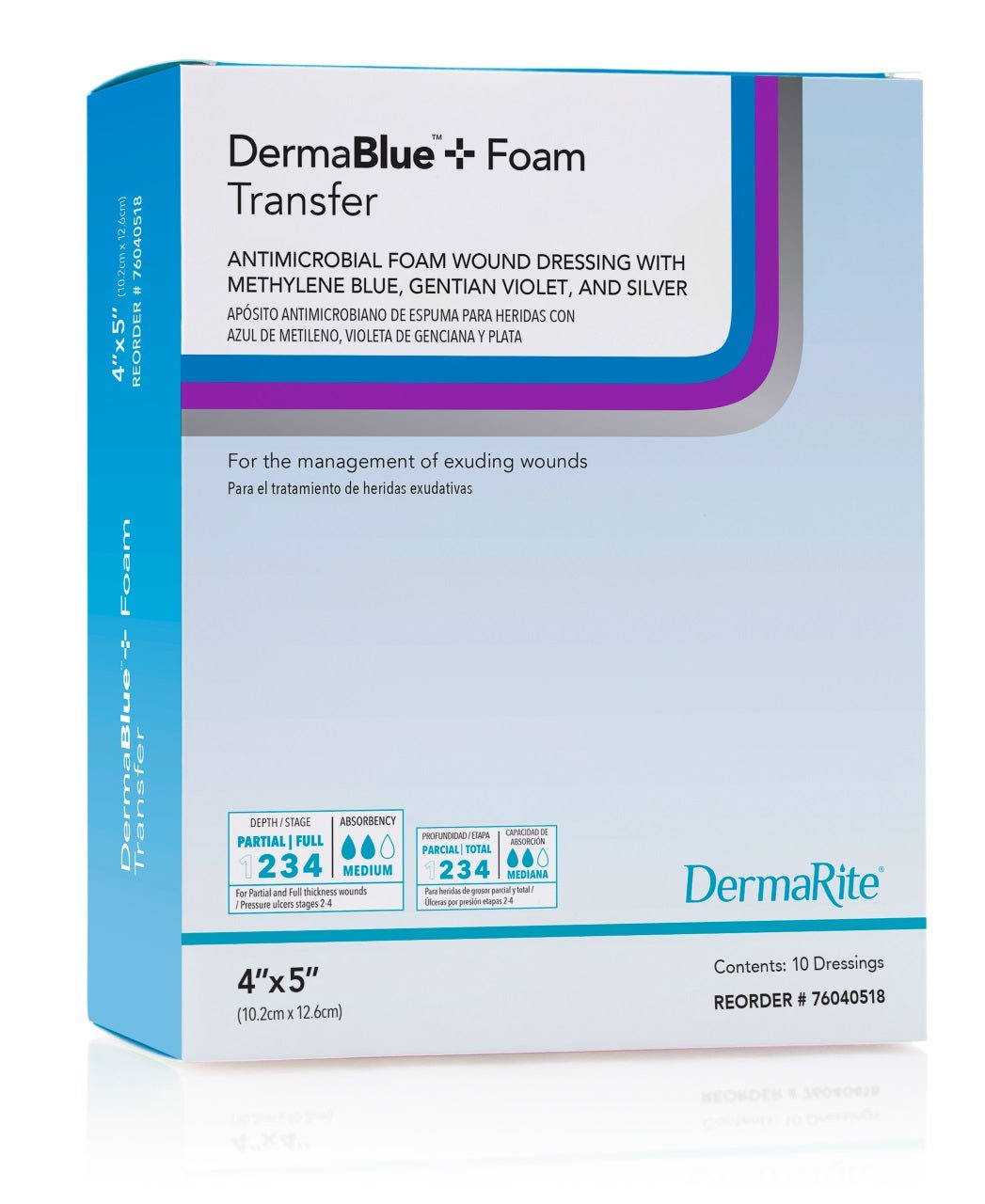 BX/10 - Dermablue+ Foam Wound Dressing 4" X 5" x 1/4" - Best Buy Medical Supplies