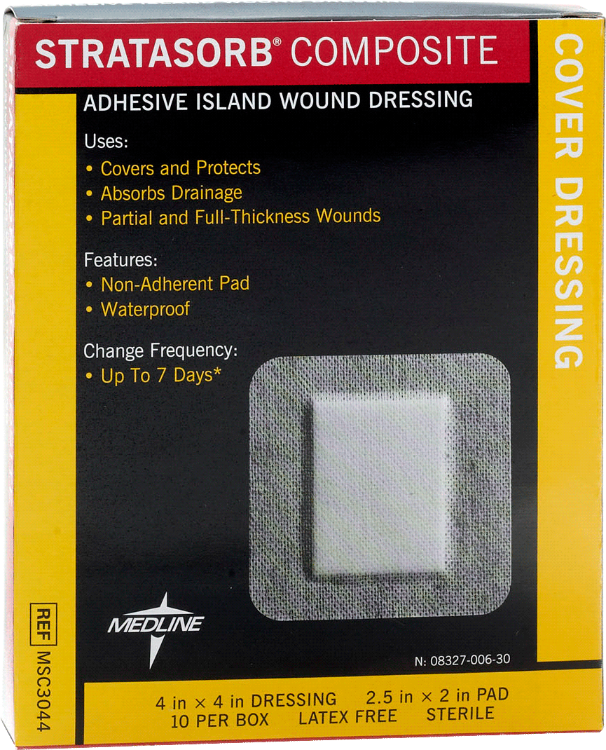 BX/10 - Medline&reg; Industries Stratasorb&reg; Composite Island Dressing 4" L x 4" W, 2-1/2" x 2" Pad, Latex-free - Best Buy Medical Supplies