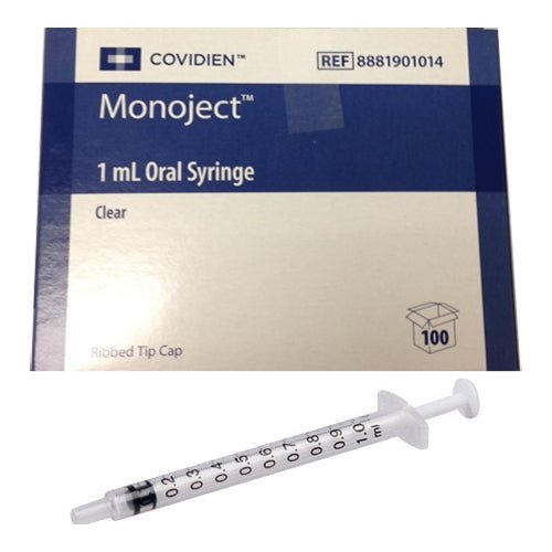 BX/100 - Monoject™ Clear Oral Medication Syringe 1mL with Separate Ribbed Tip Caps, Polypropylene Barrel and Plunger Rod - Best Buy Medical Supplies
