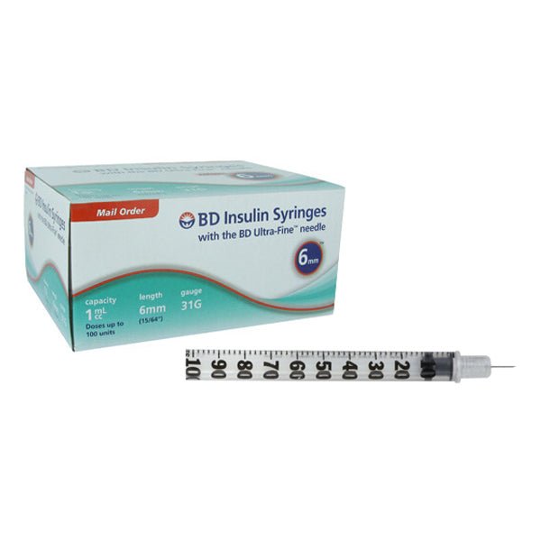 BX/100 - Ultra-Fine Insulin Syringe with Half-Unit Scale 31G x 6 mm, 1 mL (100 count) - Best Buy Medical Supplies