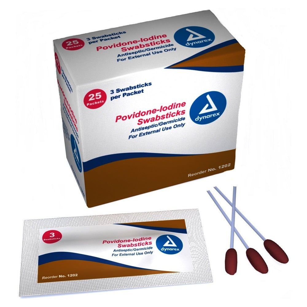 BX/25 - Dynarex 10% Povidone-Iodine Medicated Swabstick, 3's Style - Best Buy Medical Supplies