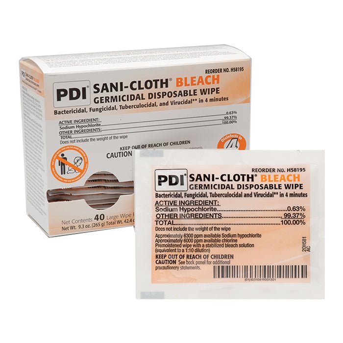 BX/40 - PDI Sani-Cloth® Bleach Disinfectant Wipe, Germicidal, Individual Packet, Large, 5" x 7" - Best Buy Medical Supplies