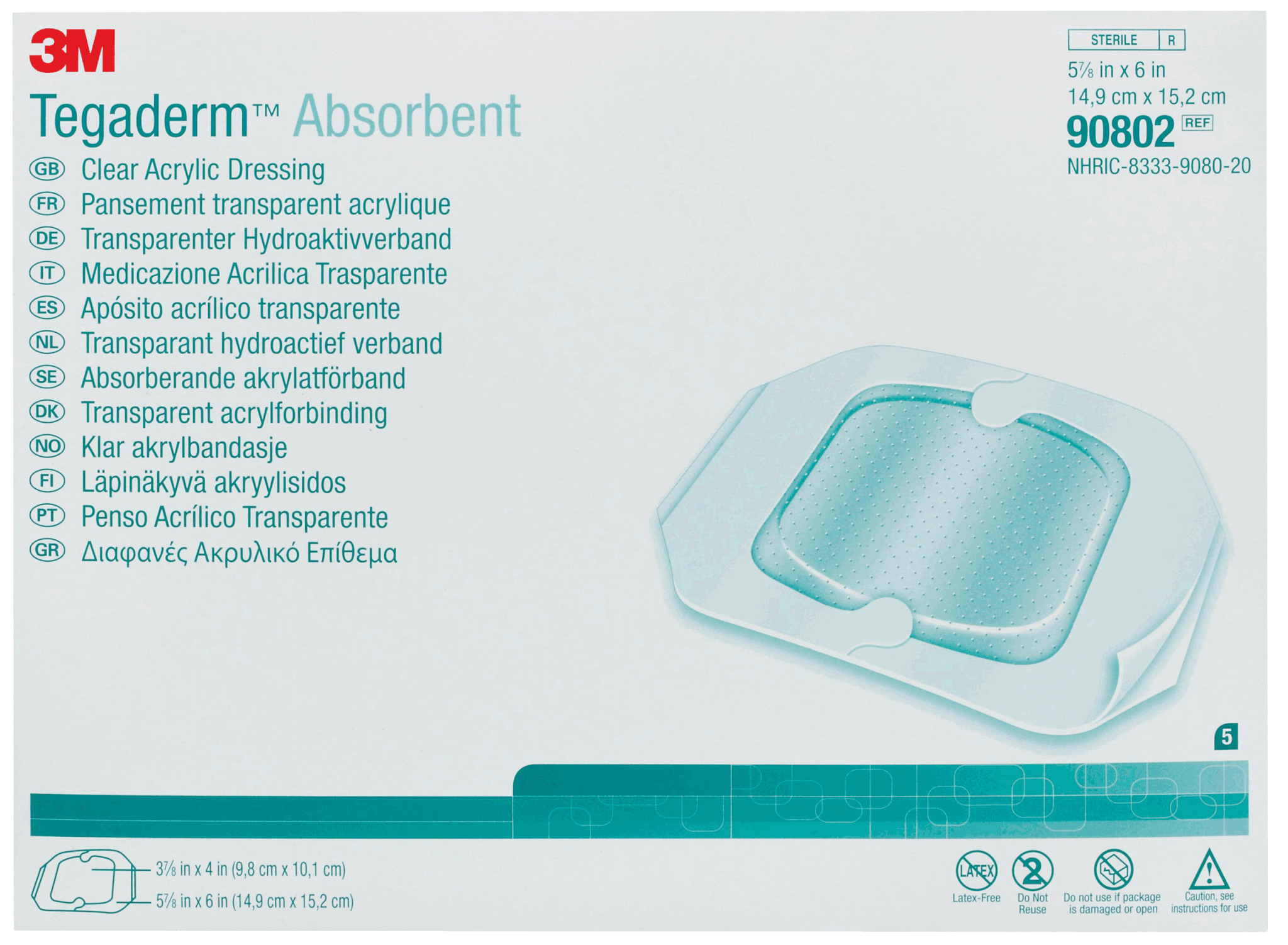 BX/5 - 3M Tegaderm™ Acrylic Dressing Large, 8" x 7-9/10" with 5-9/10" x 6" Pad, Clear - Best Buy Medical Supplies