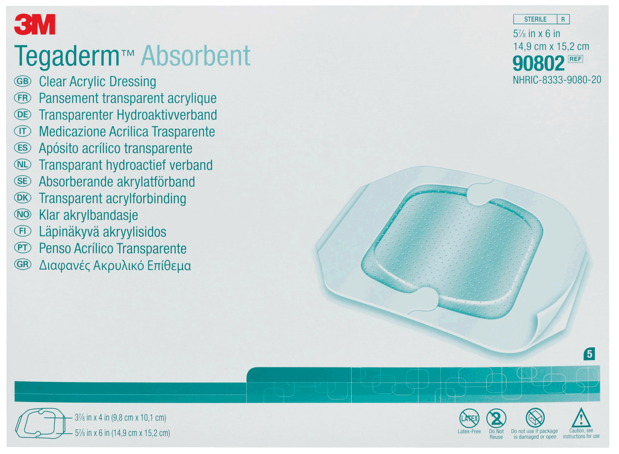 BX/5 - 3M Tegaderm&trade; Acrylic Dressing Large, 8" x 7-9/10" with 5-9/10" x 6" Pad, Clear - Best Buy Medical Supplies