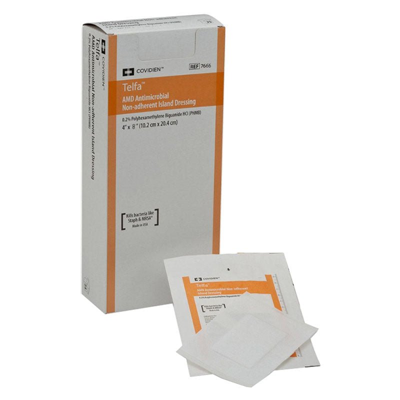 CA/100 - Cardinal Health™ Telfa™ AMD™ Antimicrobial Island Dressing, 4" x 8" Rectangle - Best Buy Medical Supplies