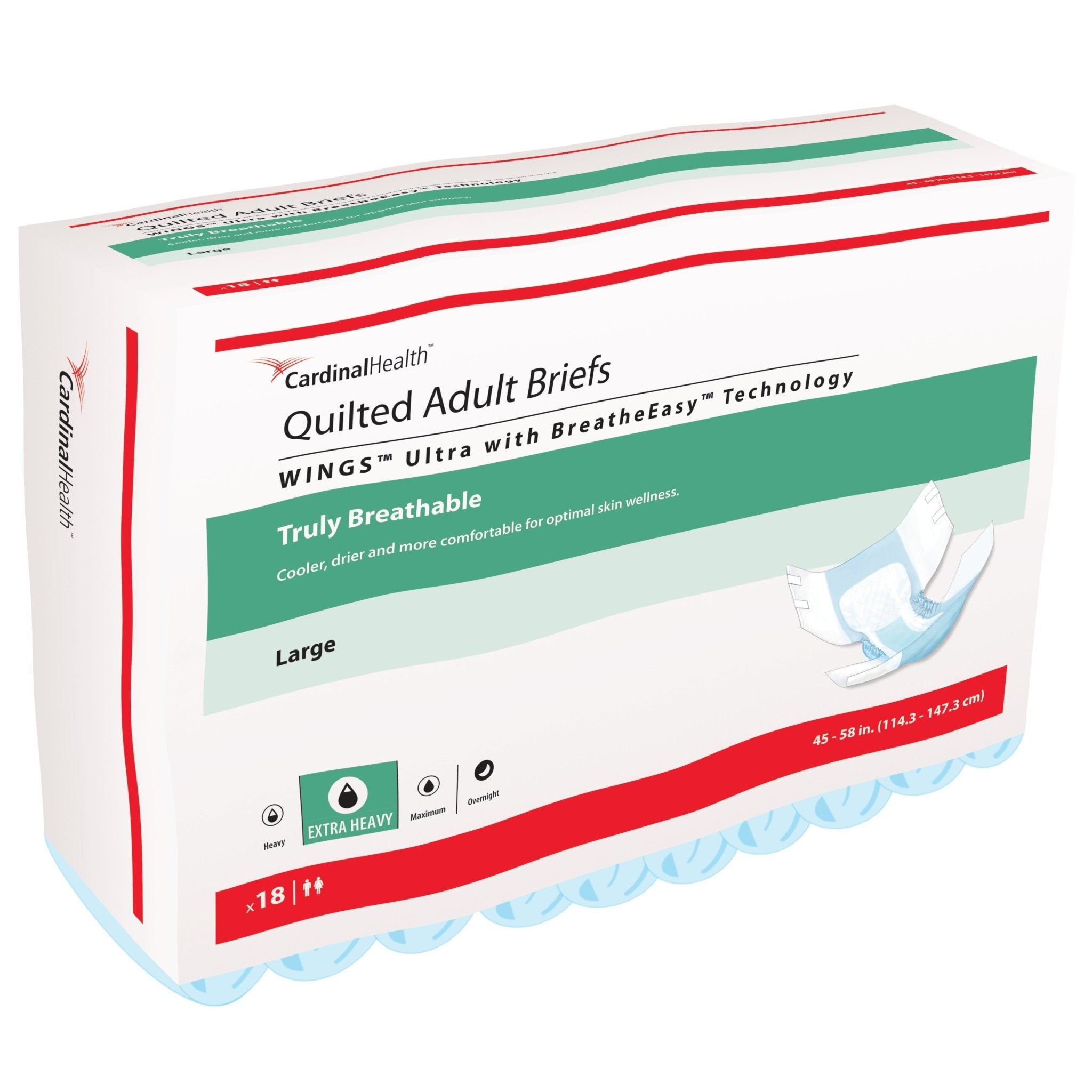 CA/72 - Cardinal Health, Quilted Adult Briefs, Wings™ Ultra, Large, 45" - 58" - Best Buy Medical Supplies