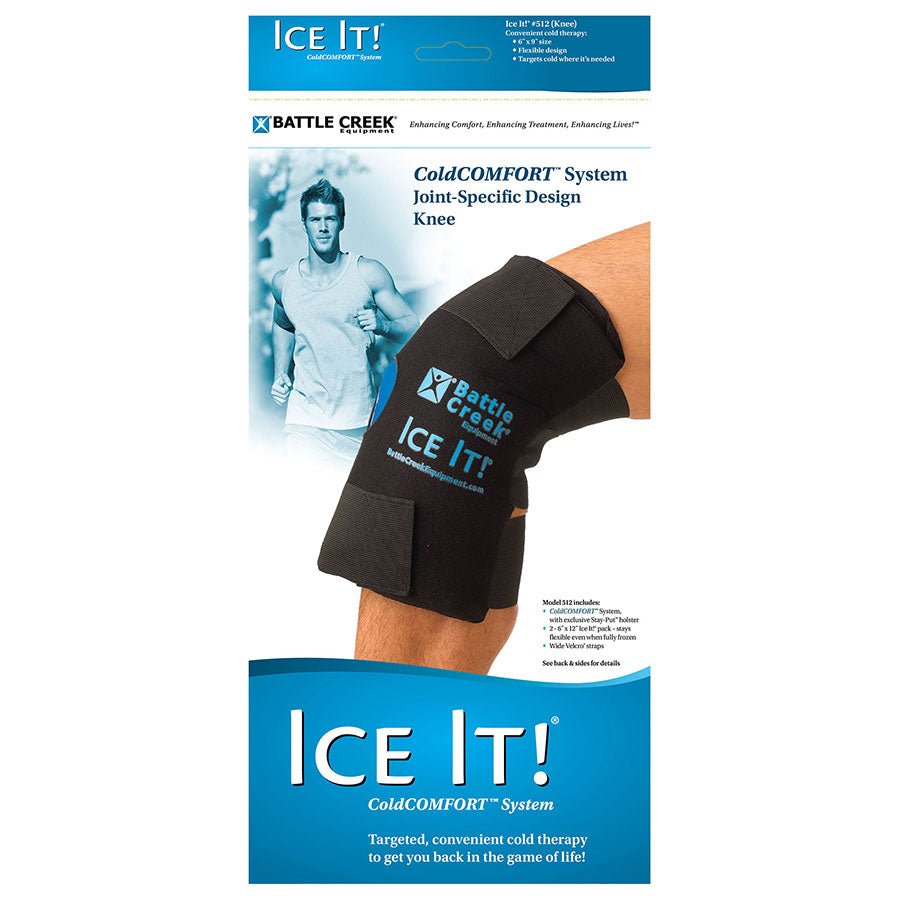 EA/1 - Battle Creek Ice It!® ColdComfort™ Knee System, 12" x 13" vvvvArticulated design surrounds your knee for maximum therapeutic benefit. Includes two E-Pack cold packs and a fabric cover with both Velcro and elastic straps. - Best Buy Medical Supplies
