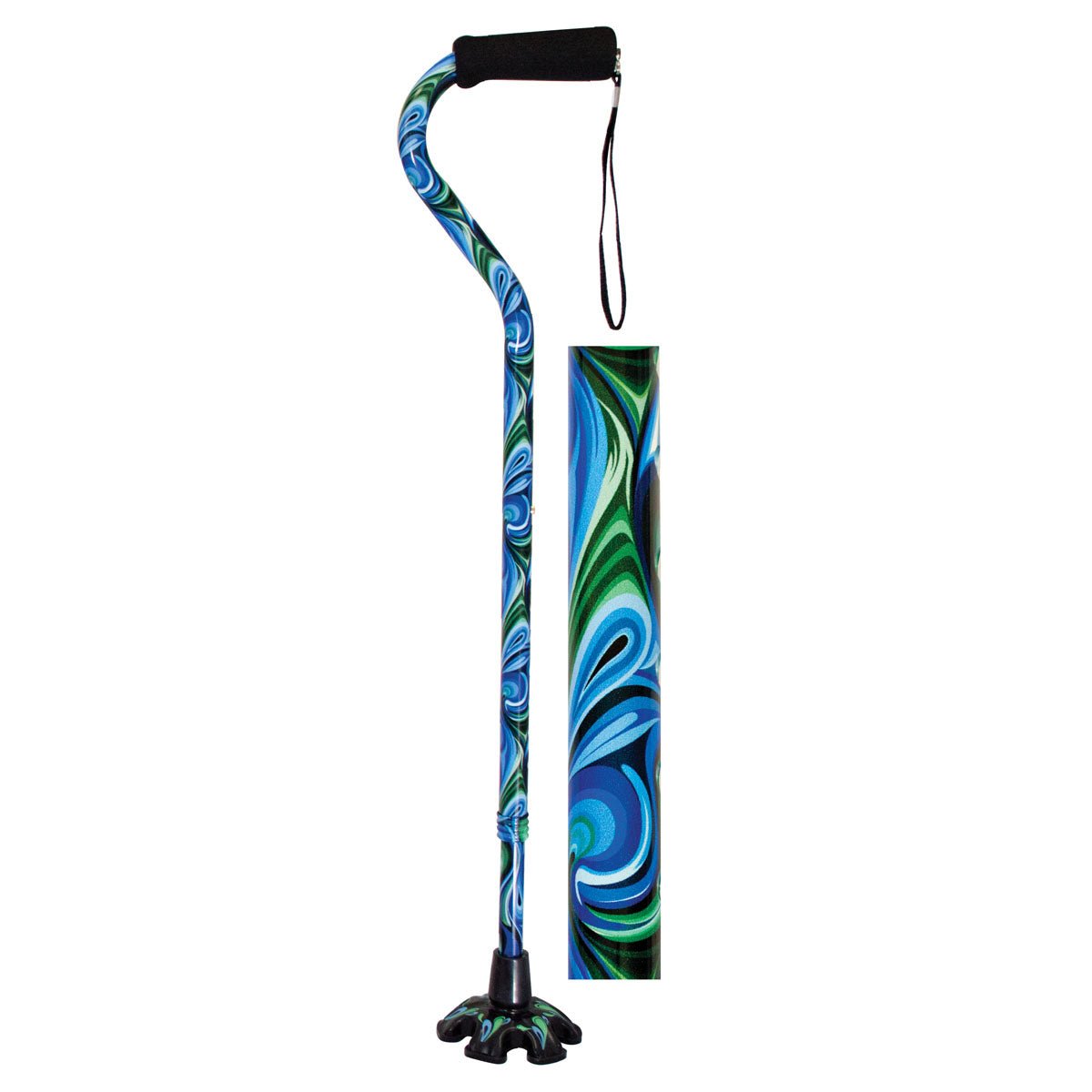EA/1 - Essential Medical Couture&trade; Offset Fashion Walking Cane, with Matching Super BigFoot&trade; Tip, 250 lb Capacity, Swirl - Best Buy Medical Supplies