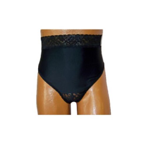 EA/1 - OPTIONS™ Ladies' Backless Brief, with Split-Lace Crotch and Built-In Barrier/Support, Right Side Stoma, XS, Black - Best Buy Medical Supplies