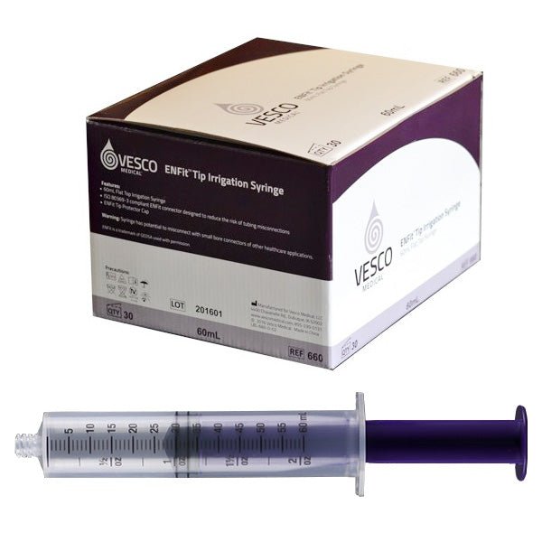 EA/1 - Vesco ENFit® Tip Irrigation Syringe, Flush and Bolus Feed, 60mL  - Best Buy Medical Supplies