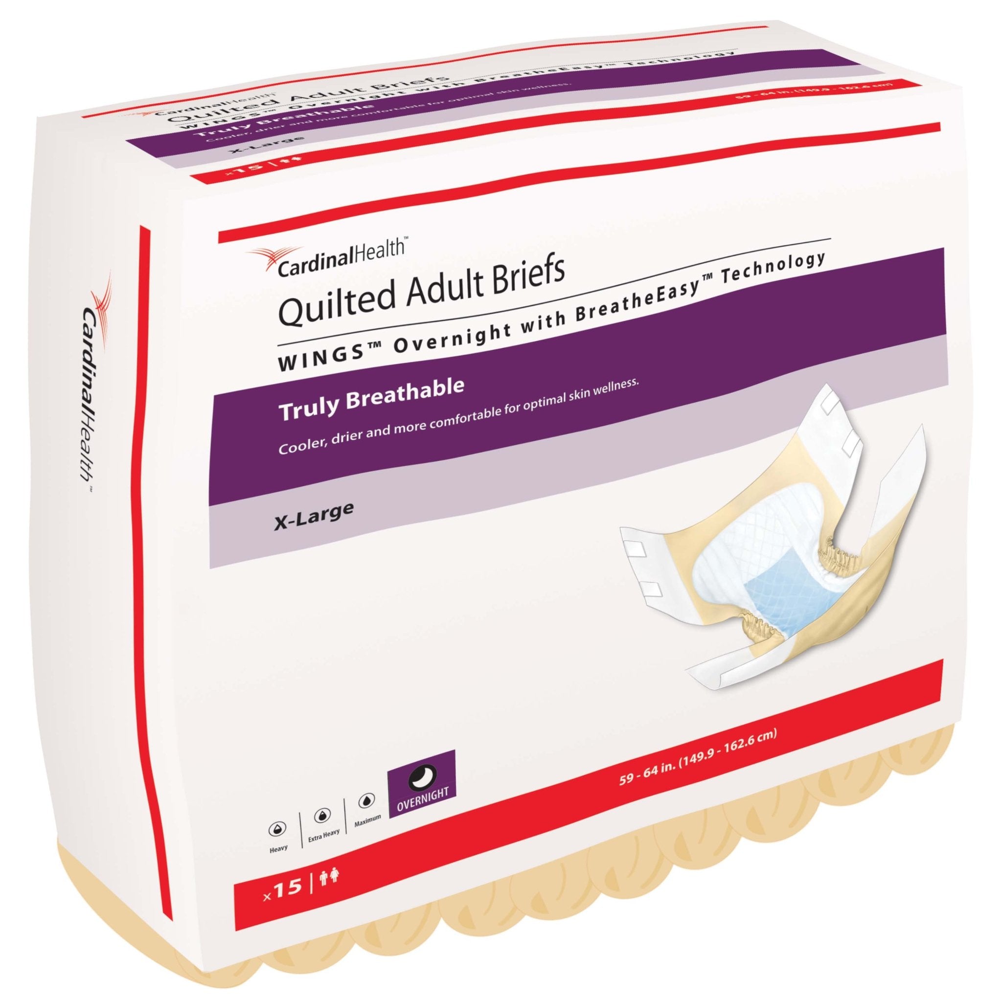 PK/15 - Cardinal Health, Quilted Adult Briefs, Wings™ Overnight, X-Large, 59" - 64" - Best Buy Medical Supplies