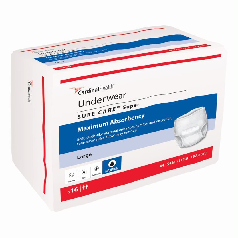 PK/16 - Cardinal Health, Underwear, Sure Care™ Super, Large, 44" - 54" - Best Buy Medical Supplies