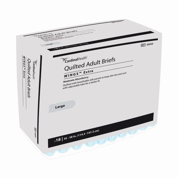 PK/18 - Cardinal Health, Quilted Adult Briefs, Wings™ Extra, Large, 45" - 58" - Best Buy Medical Supplies