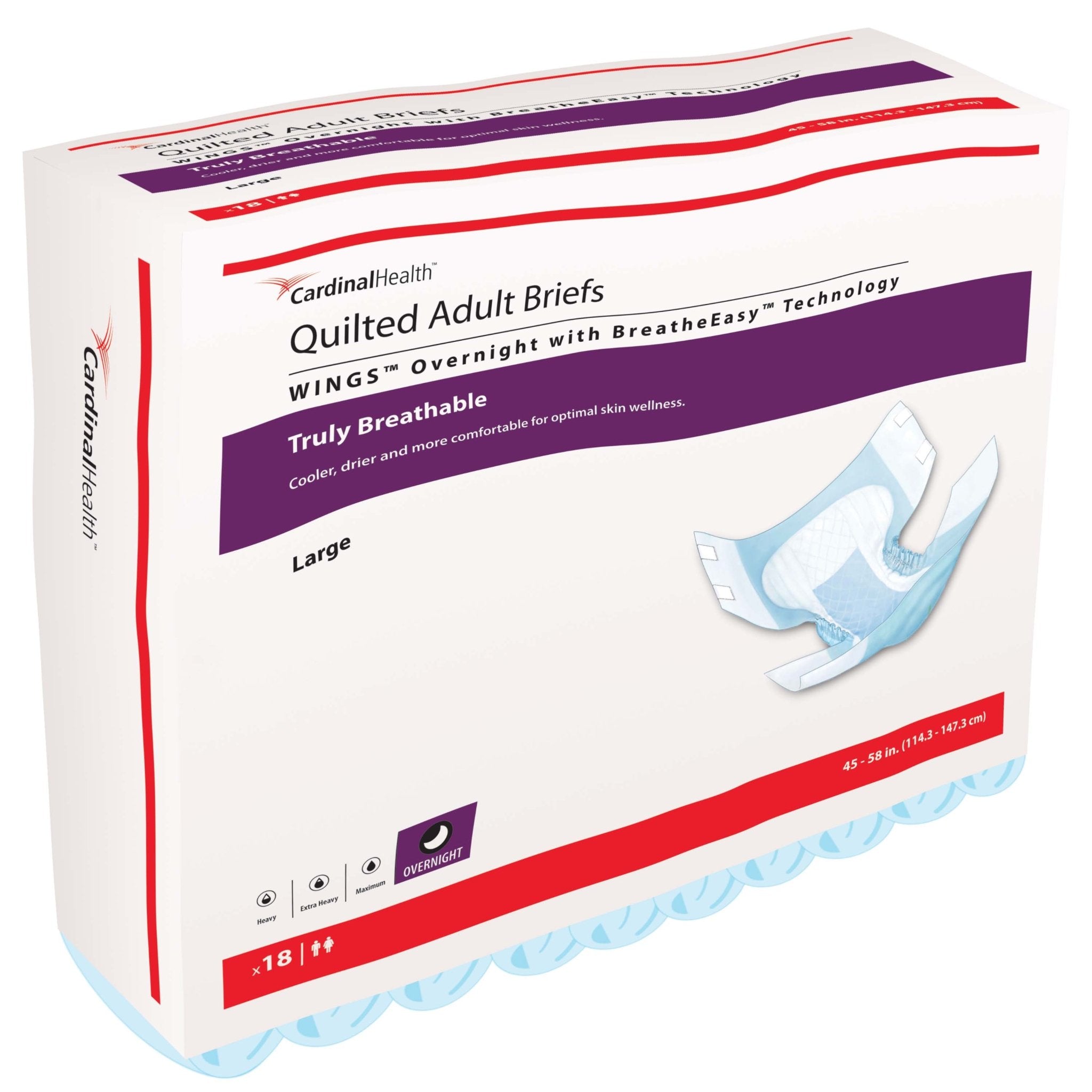 PK/18 - Cardinal Health, Quilted Adult Briefs, Wings™ Overnight, Large, 45" - 58" - Best Buy Medical Supplies