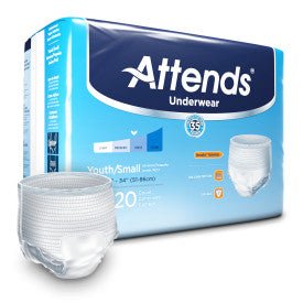 PK/20 - Attends® Underwear, Youth/Small (20”-34”, 80-125 lbs) -&nbsp;POSSIBLE SUBSTITUTE FOR ITEM # WH55190 - Best Buy Medical Supplies