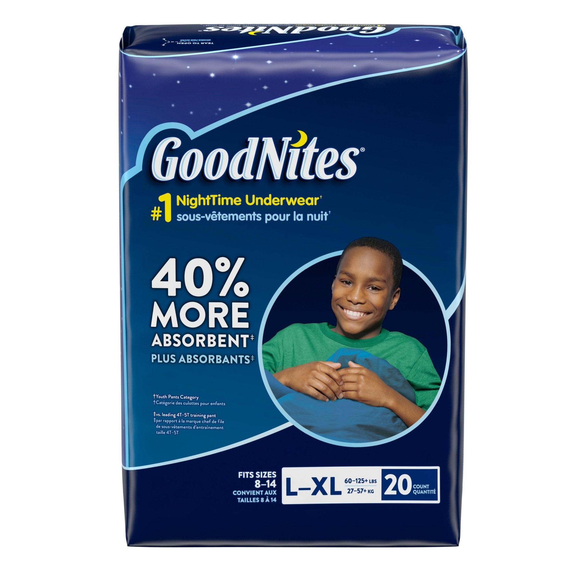 PK/20 - GoodNites Bedtime Bedwetting Underwear for Boys, L-XL, 20