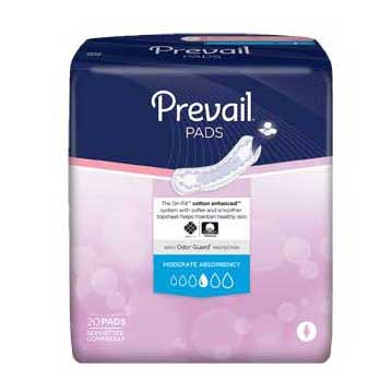 PK/20 - Prevail® Bladder Control Moderate Pad White, Latex Free 9-1/4" - Best Buy Medical Supplies