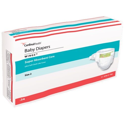 PK/34 - Cardinal Health, Baby Diapers, Wings, Size 2, Small/ Medium, 12 - 18 lbs - Best Buy Medical Supplies