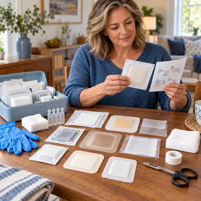 A women organizing Wound care supplies