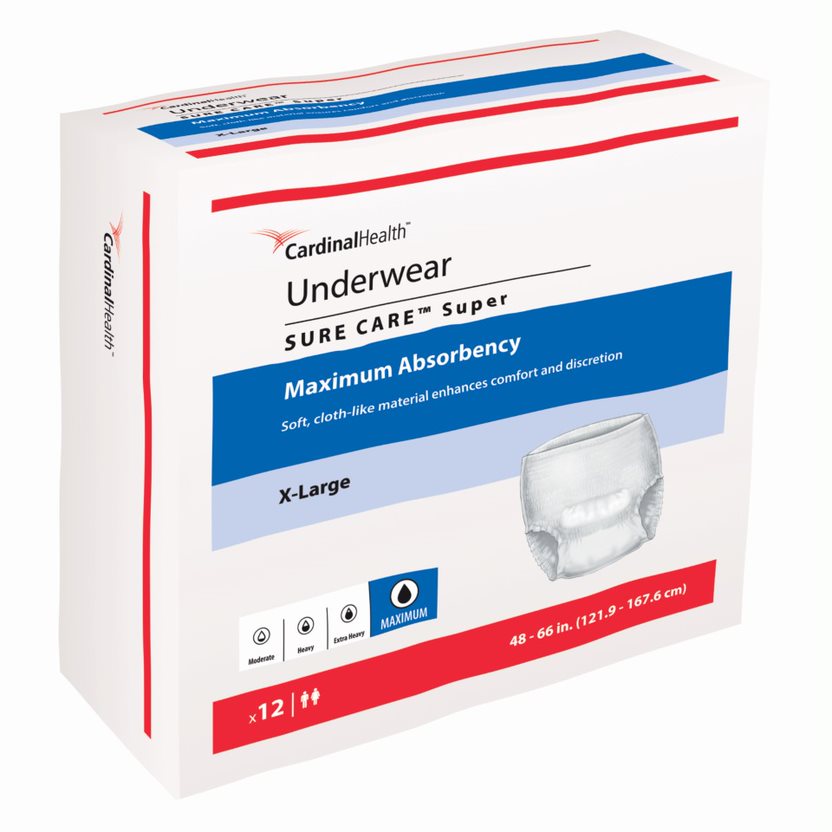 PK/12 - Cardinal Health, Underwear, Sure Care Super, X-Large, 48"- 66"  - Best Buy Medical Supplies