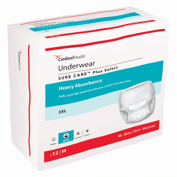 PK/12 - Cardinal Health, Underwear, Sure Care Plus Select, XX-Large, 60"-80"  - Best Buy Medical Supplies