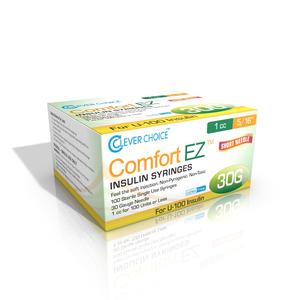 BX/100 - Clever Choice Comfort EZ Insulin Syringes 30G x 5/16", 1 cc, 100 count