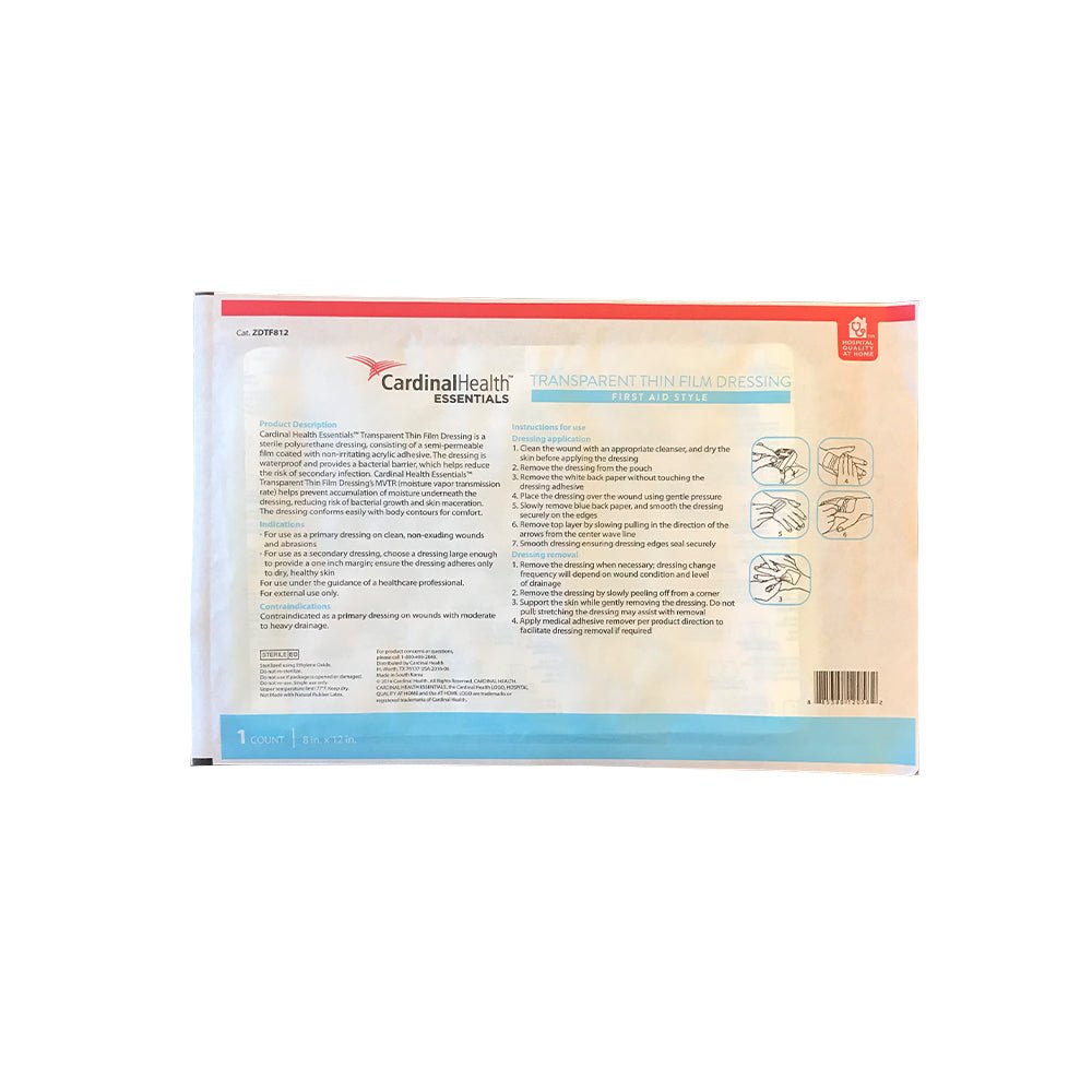 BX/10 - Cardinal Health Essentials™ Sterile Latex-Free Transparent Thin Film Adhesive Dressing, 8" x 12" - Best Buy Medical Supplies