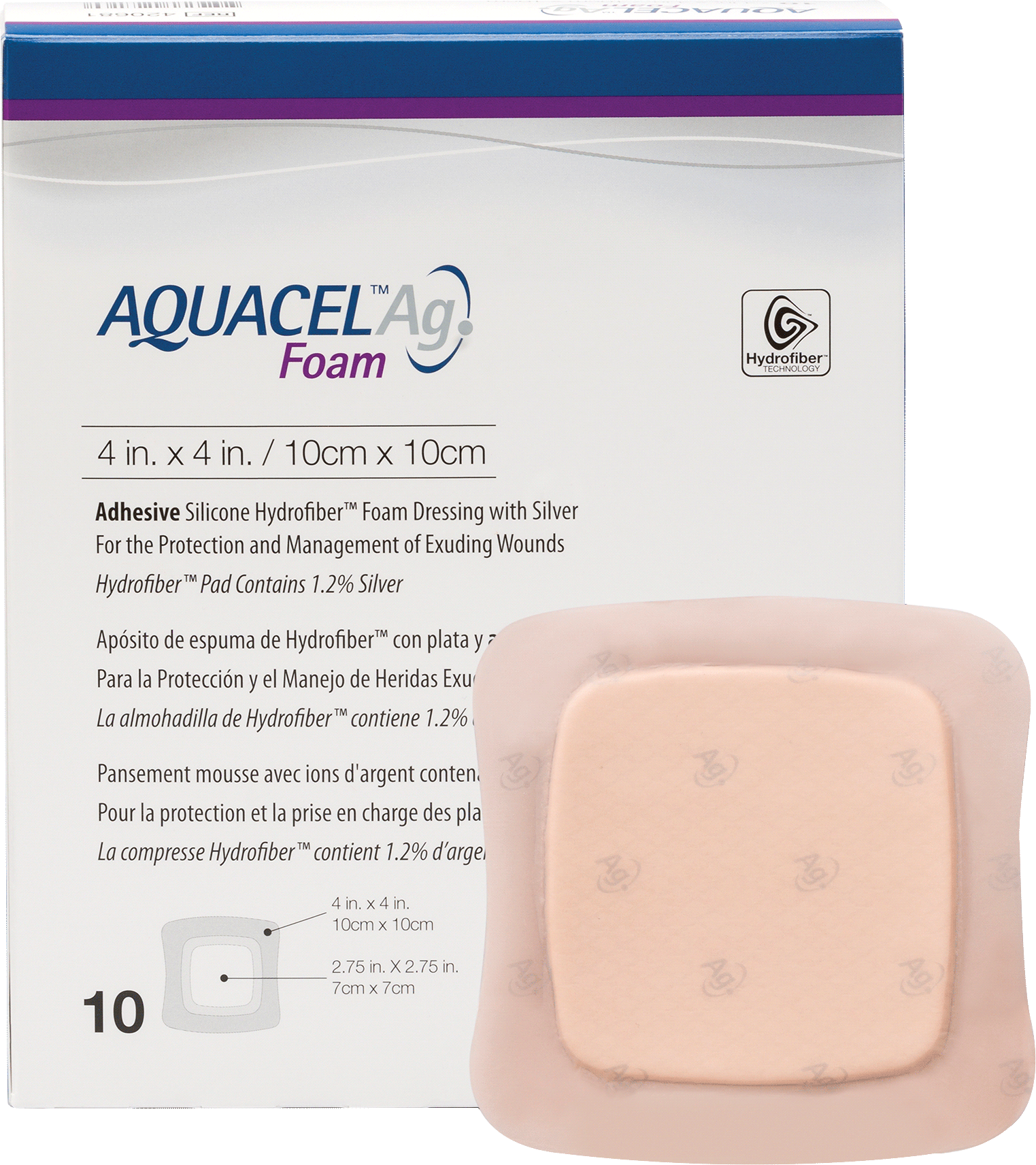 BX/10 - ConvaTec AQUACEL&reg; Ag Foam Adhesive Dressing 4" x 4", with 2.75" x 2.75" Pad - Best Buy Medical Supplies