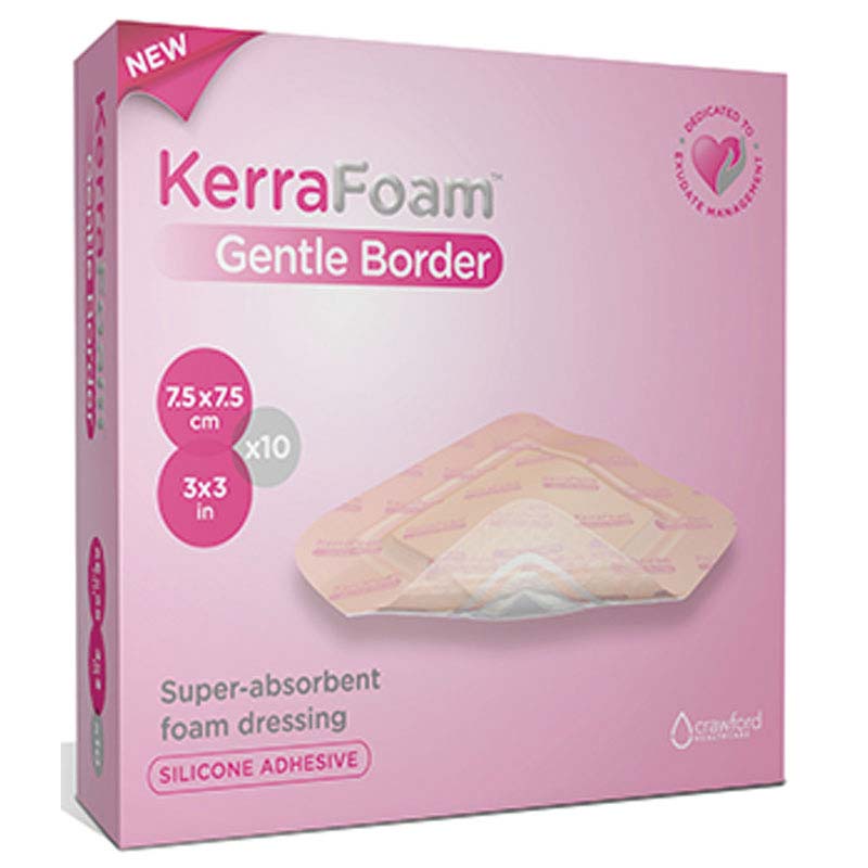 BX/10 - Crawford KerraFoam&trade; Gentle Border Absorbent Dressing, 4" x 4" - Best Buy Medical Supplies