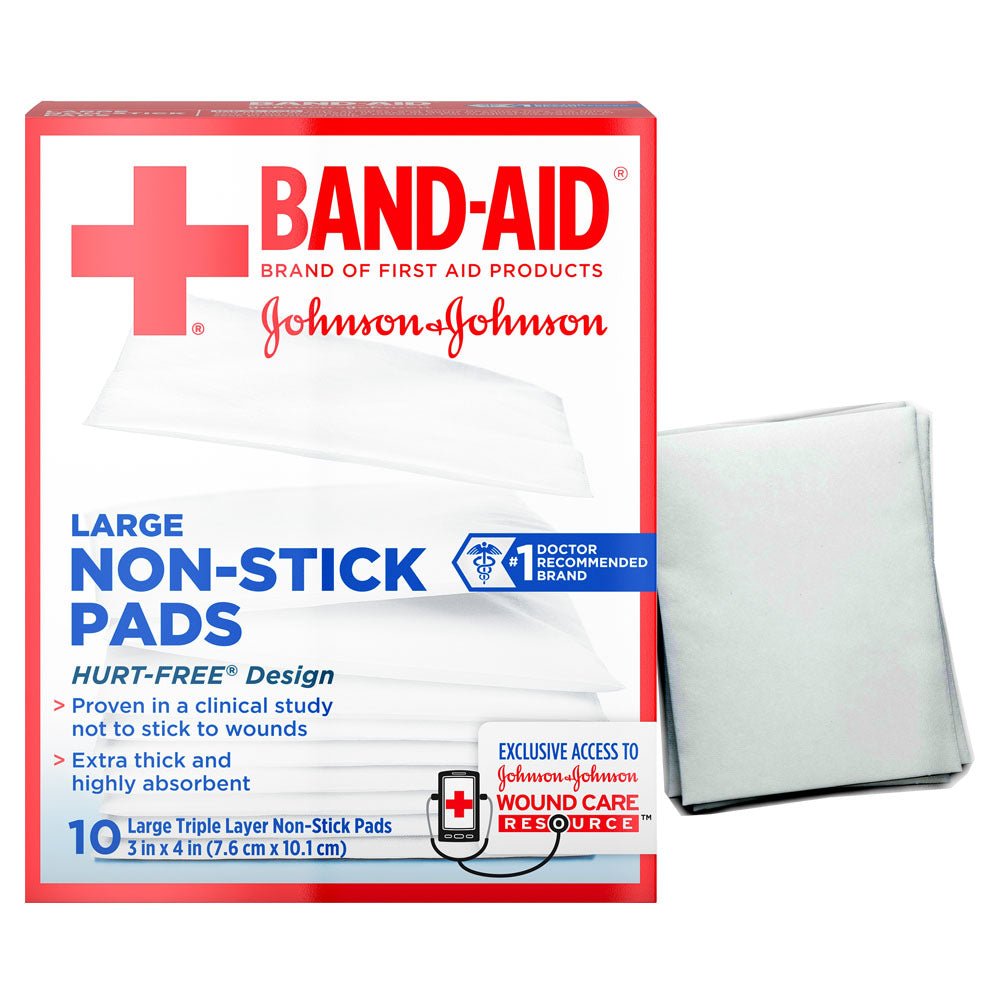 BX/10 - J & J Band-Aid First Aid Non-Stick Pads, Large, 3" x 4", 10 ct. - Best Buy Medical Supplies