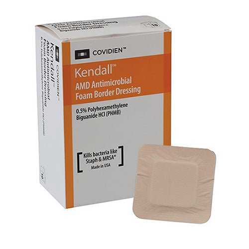 BX/10 - Kendall AMD Antimicrobial Foam Border Dressing, 3-1/2" x 5-1/2" - Best Buy Medical Supplies