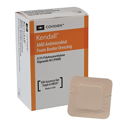BX/10 - Kendall AMD Antimicrobial Foam Border Dressing, 5-1/2" x 5-1/2" - Best Buy Medical Supplies