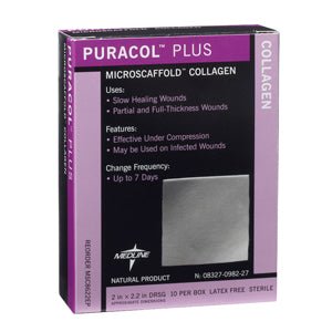 BX/10 - Medline Industries Puracol&trade; Plus Collagen Wound Dressing 2" x 2-2/7" Size, Highly Absorbent, Latex-free - Best Buy Medical Supplies