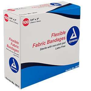 BX/100 - Dynarex Flexible Fabric Adhesive Bandage 3/4" x 3", Sterile, Latex-free - Best Buy Medical Supplies