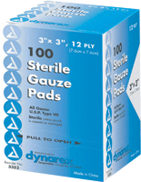 BX/100 - Dynarex Self-Adhering Gauze Pad,12 Ply, Sterile, 3" x 3" - Best Buy Medical Supplies