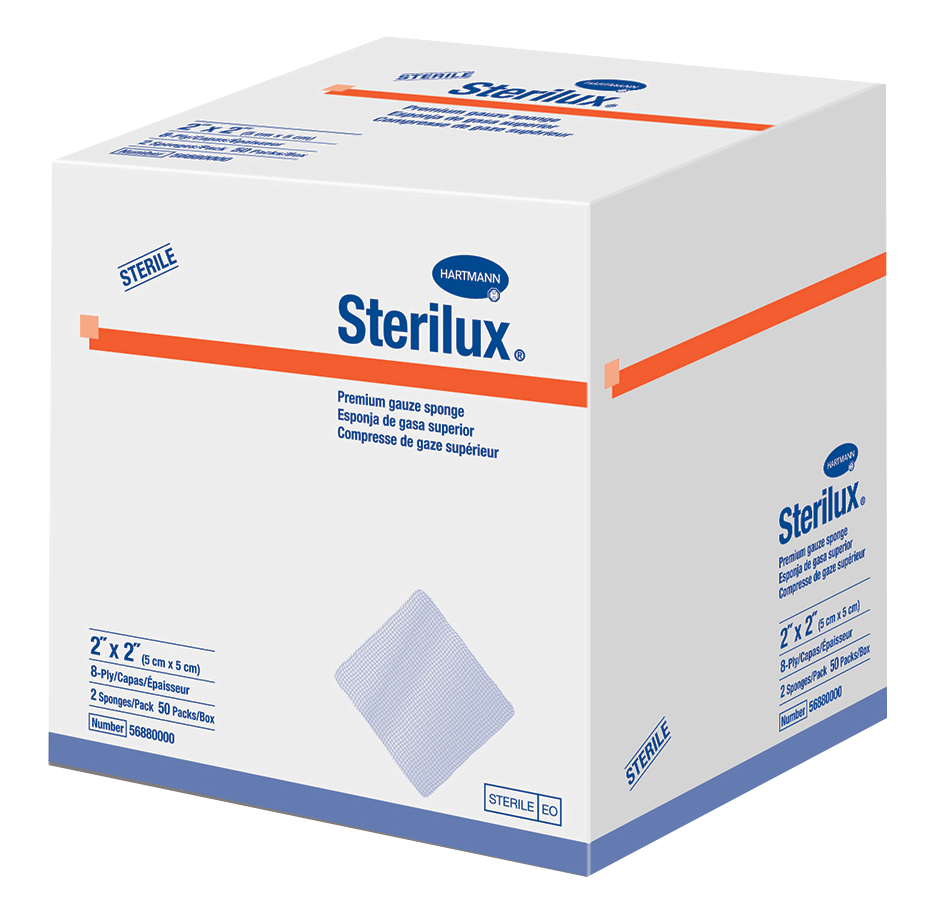 BX/50 - Hartmann Sterilux&reg; Premium Gauze Sponge, 8-Ply, Sterile, Latex-Free, 2" x 2" - Best Buy Medical Supplies