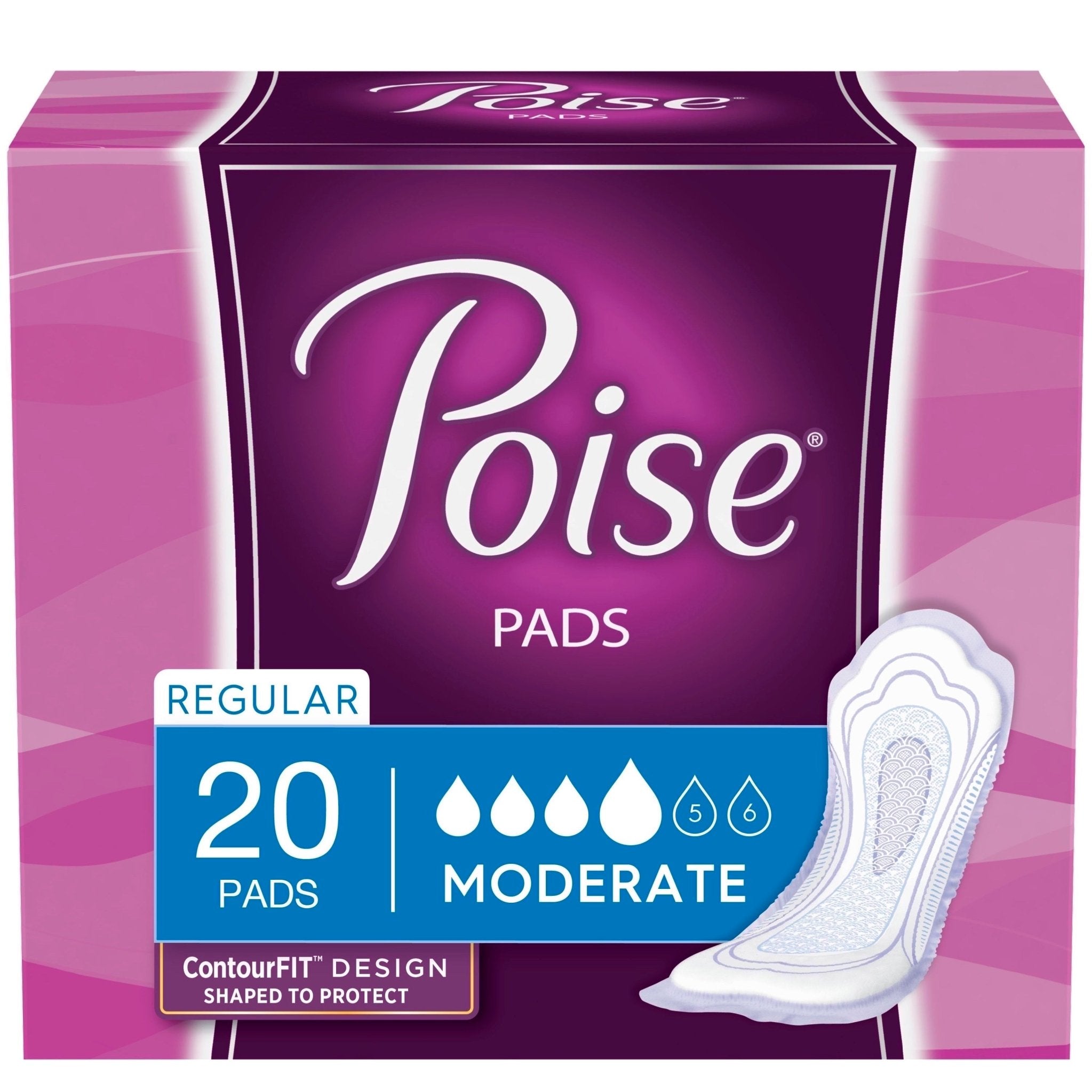 CA/120 - Poise Incontinence Pads, Moderate Absorbency, Regular, 20 Count - Best Buy Medical Supplies