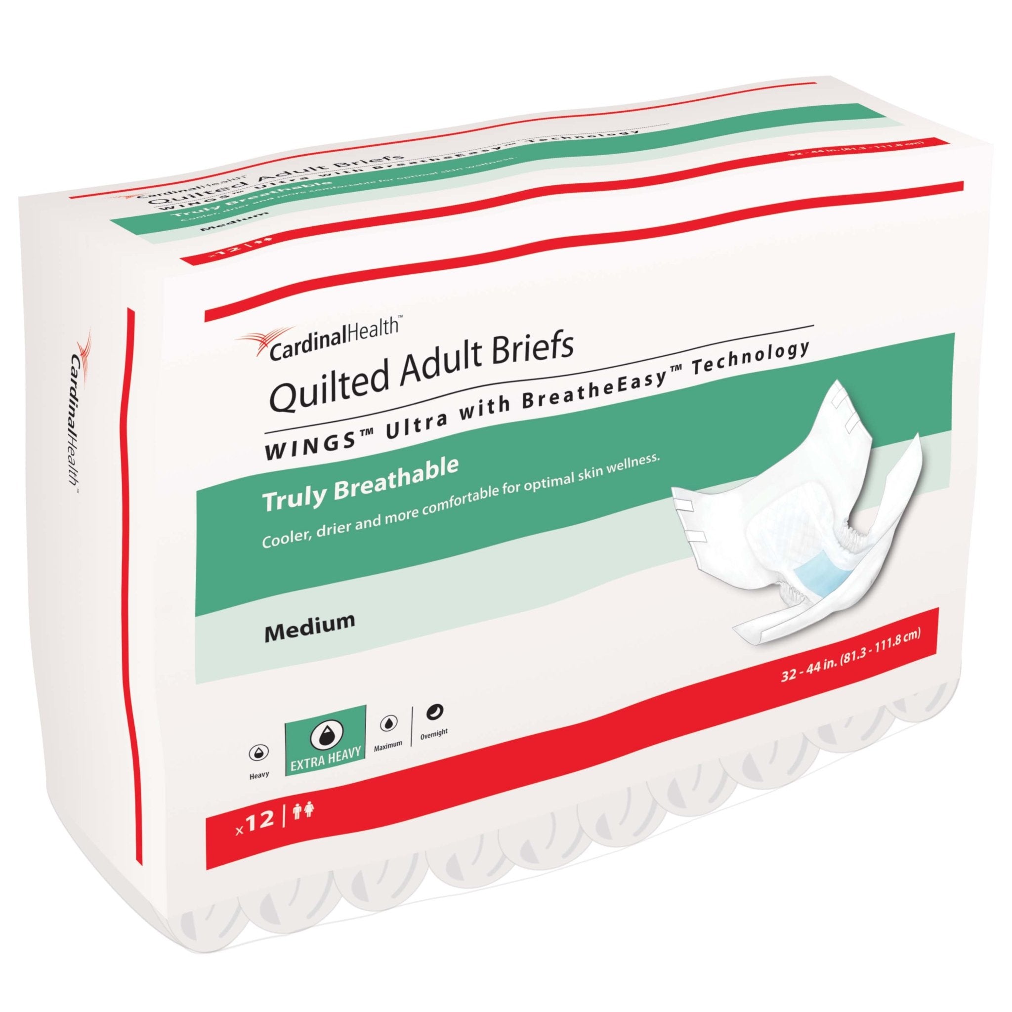 CA/96 - Cardinal Health, Quilted Adult Briefs, Wings™ Ultra, Medium, 32" - 44" - Best Buy Medical Supplies