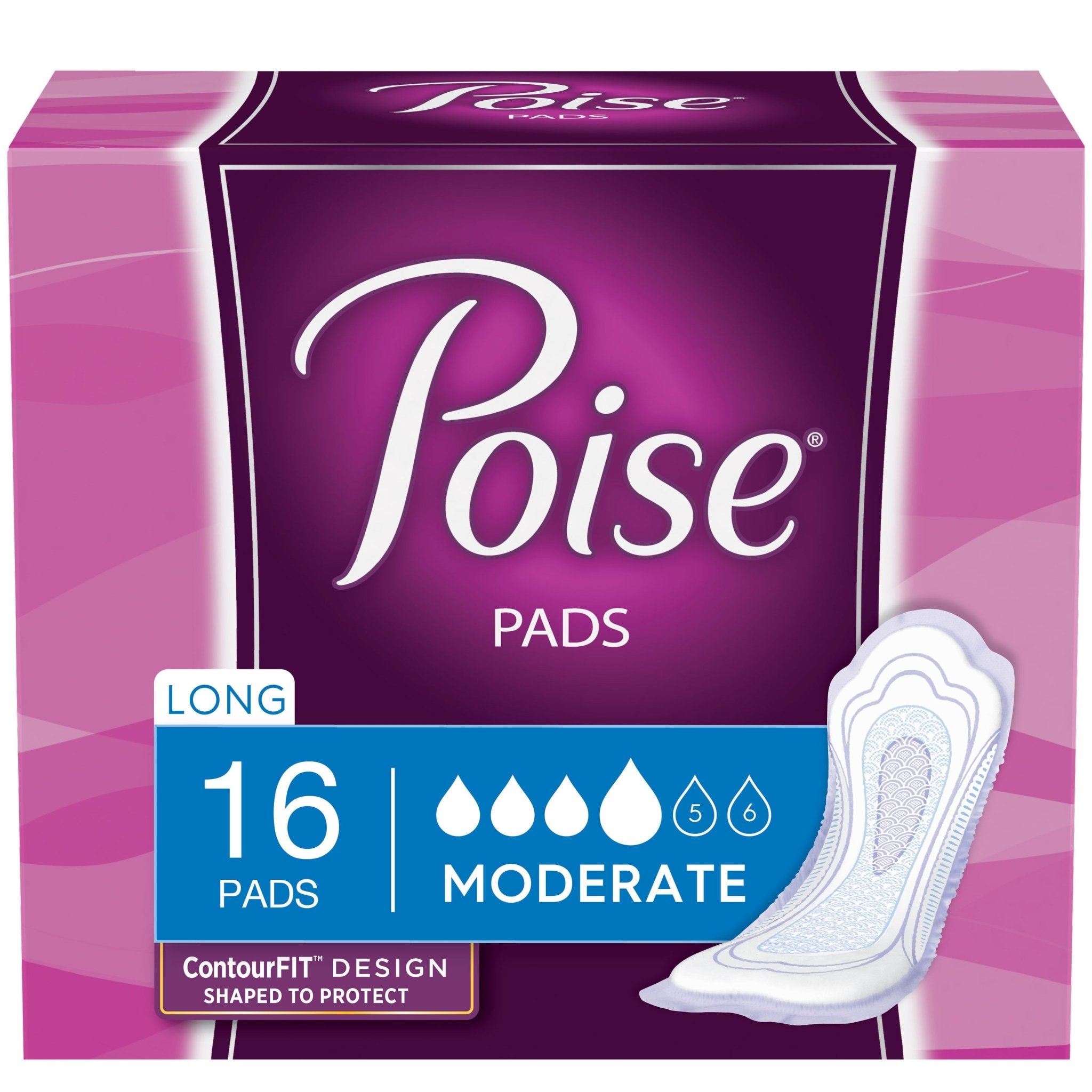 CA/96 - Poise Incontinence Pads, Moderate Absorbency, Long, 16 Count (4 Cases) - Best Buy Medical Supplies