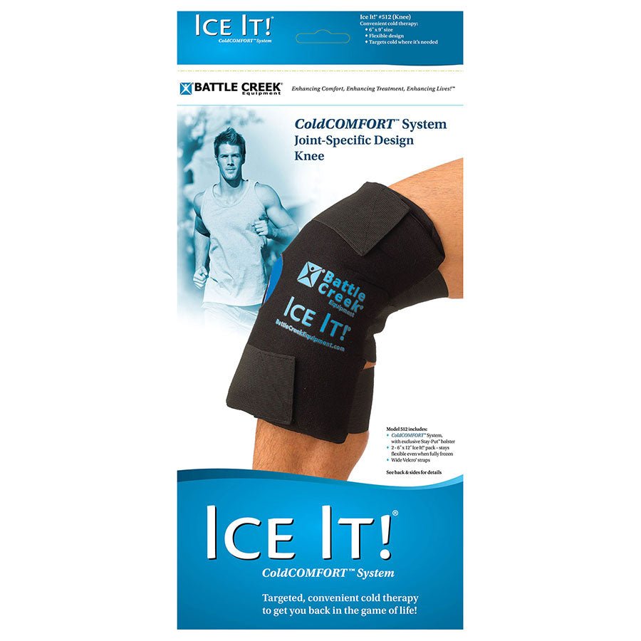 EA/1 - Battle Creek Ice It!&reg; ColdComfort&trade; Knee System, 12" x 13" vvvvArticulated design surrounds your knee for maximum therapeutic benefit. Includes two E-Pack cold packs and a fabric cover with both Velcro and elastic straps. - Best Buy Medical Supplies