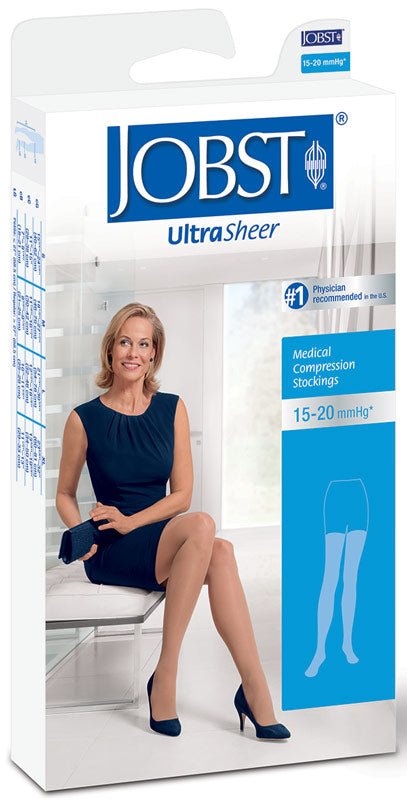EA/1 - BSN Jobst® Women's UltraSheer Thigh-High Moderate Compression Stockings with Silicone Lace Band, Closed Toe, Large, Natural - Best Buy Medical Supplies
