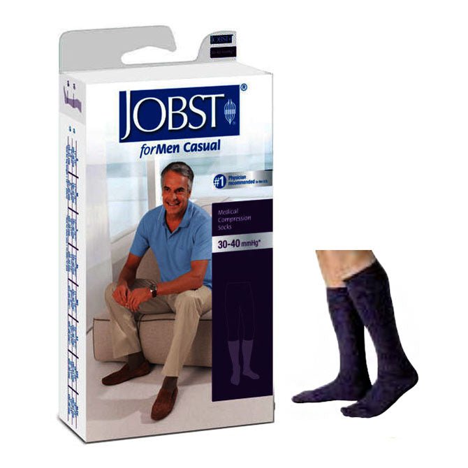 EA/1 - BSN Jobst&reg; For Men Compression Socks, Casual, Knee-High, 30 to 40mmHg, Closed Toe, 13-3/8" to 19-5/8" Calf Circumference, XL, Navy - Best Buy Medical Supplies