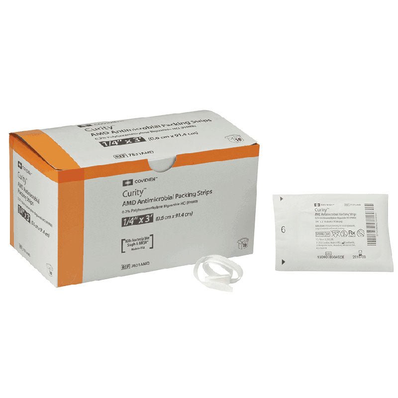 EA/1 - Curity&trade; AMD Antimicrobial Packing Strips, Sterile, Contains Plastic Tray 1/4" x 1 yds - Best Buy Medical Supplies