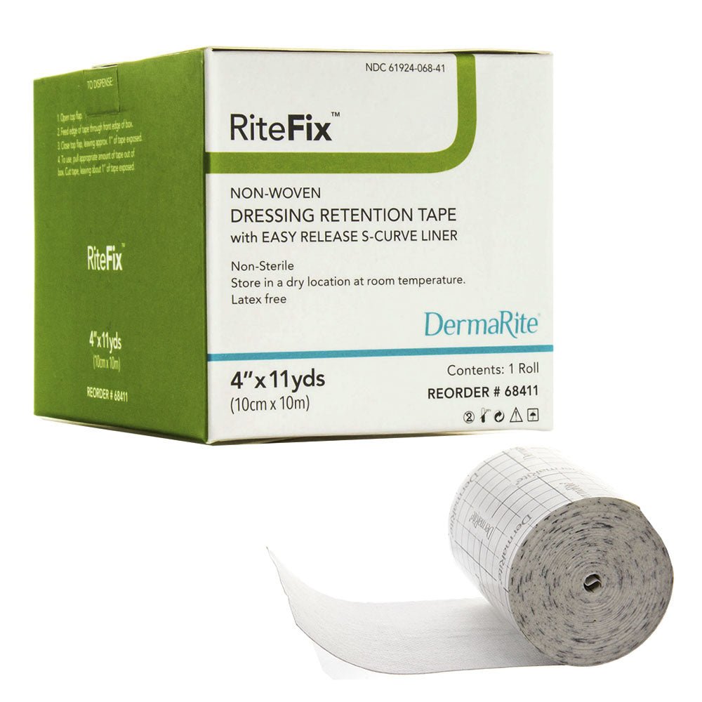 EA/1 - Dermarite RiteFix&trade; Non-Woven Dressing Retention Tape, with Easy Release Curve Liner, 4" x 11yd - Best Buy Medical Supplies