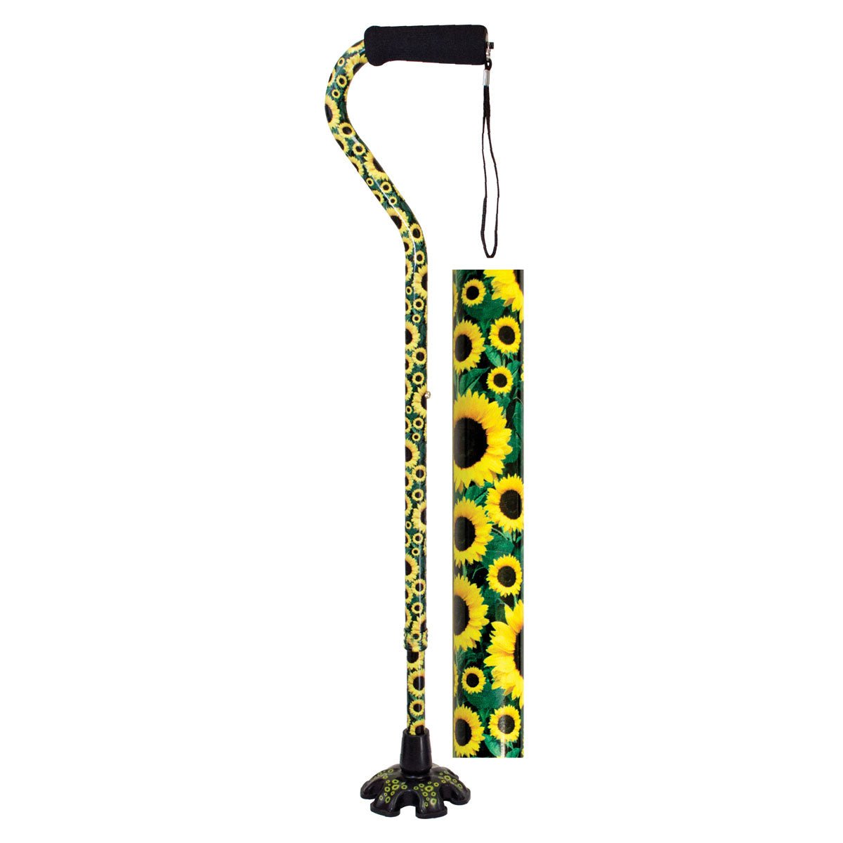 EA/1 - Essential Medical Couture&trade; Offset Fashion Walking Cane, with Matching Super BigFoot&trade; Tip, 250 lb Capacity, Sunflower - Best Buy Medical Supplies