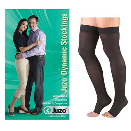 EA/1 - Juzo Dynamic Thigh-High Compression Stocking with Silicone Border, Open Toe, 20-30mmHg, Size 2, Black - Best Buy Medical Supplies