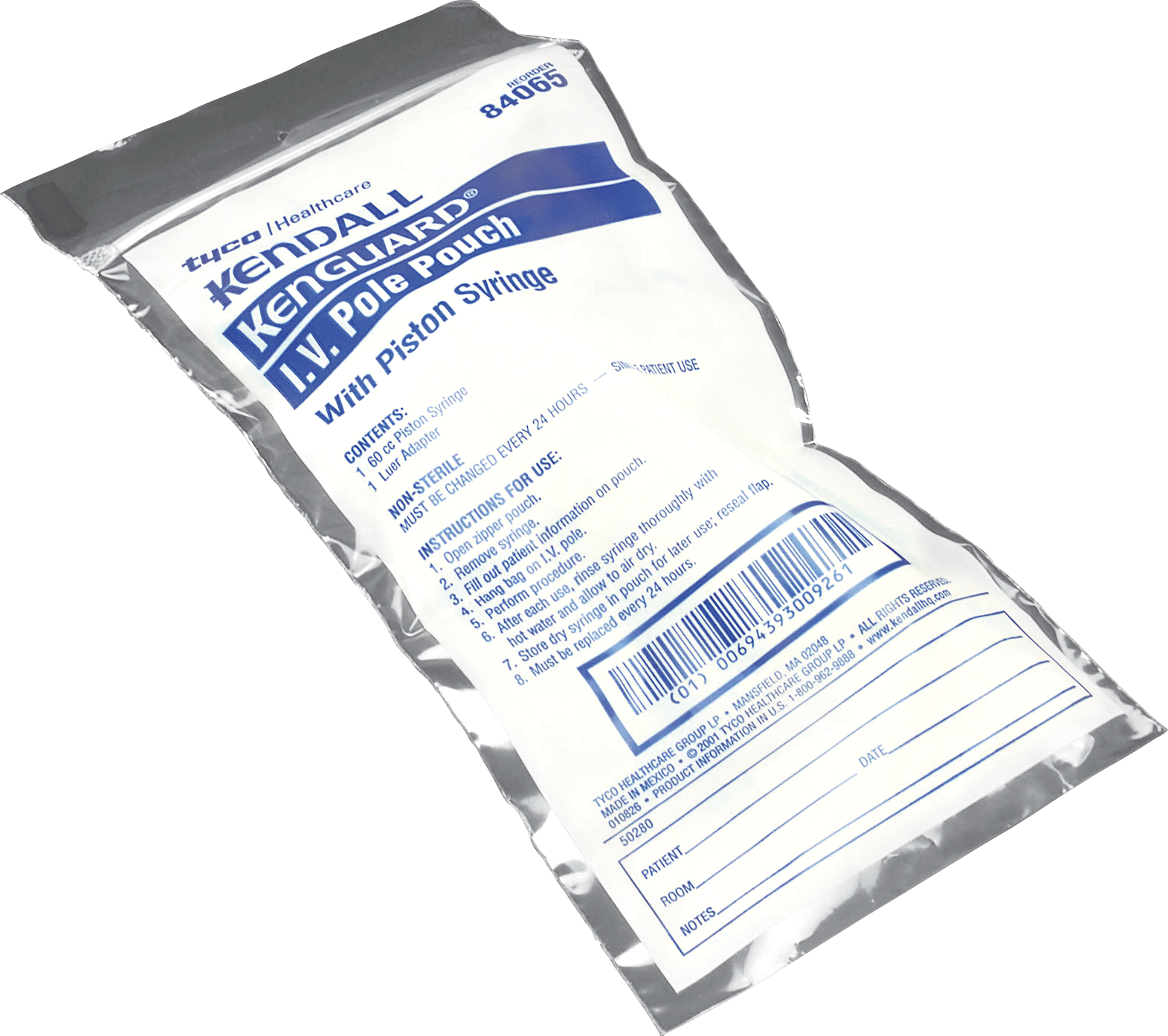 EA/1 - Kangaroo&trade; IV Pole Pouch with 60cc Flat-Top Syringe, Transparent - Best Buy Medical Supplies